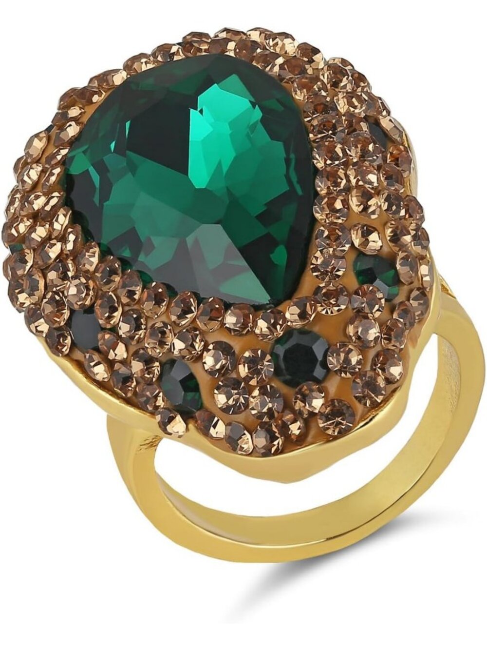 Natural Stone Statement Ring for Women, Crystal Paved Adjustable Cocktail Ring